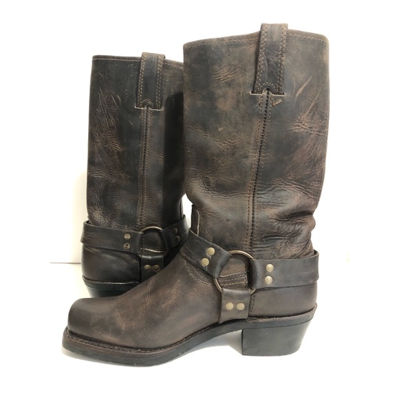 Frye Harness Boots Nubuck Oiled Leather Brown 8 - Picture 6 of 15